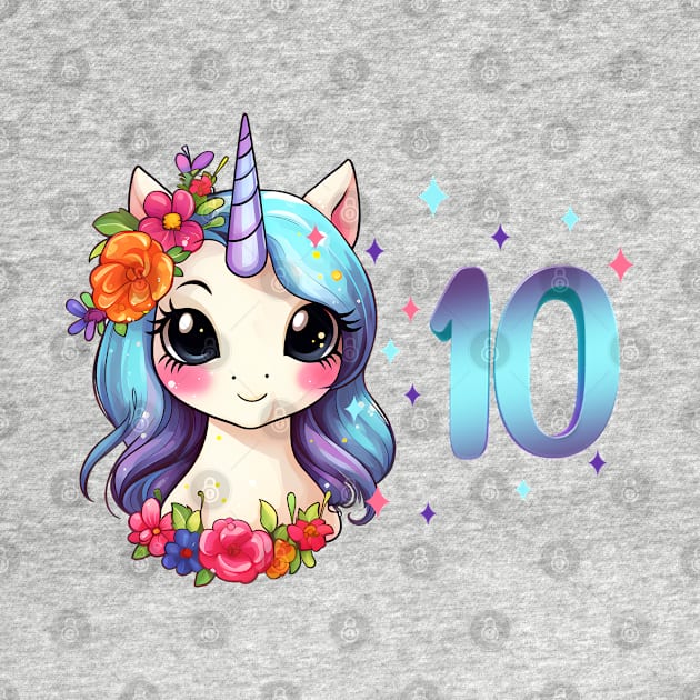 I am 10 with unicorn - girl birthday 10 years old by Modern Medieval Design